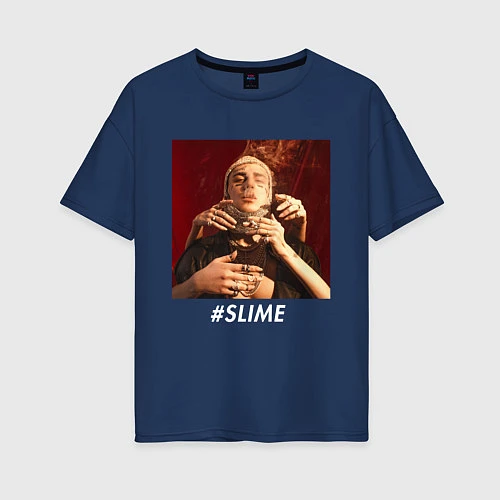 Женская футболка оверсайз FACE SLIME / Тёмно-синий – фото 1