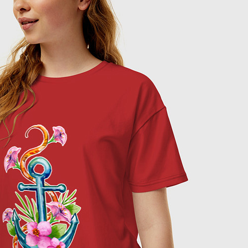 Женская футболка оверсайз Тропический якорь / Красный – фото 3
