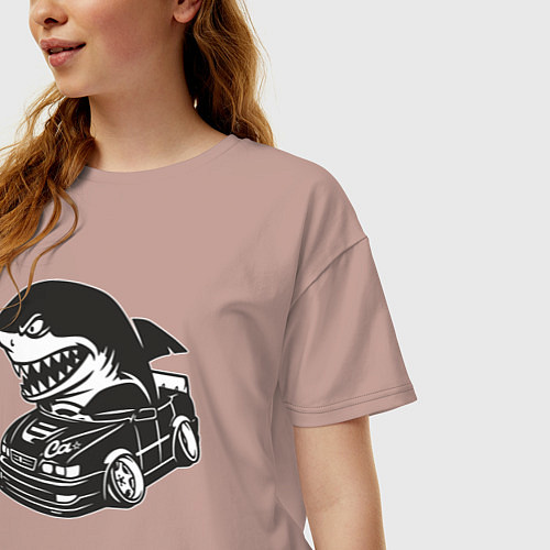 Женская футболка оверсайз Акула на Тойоте / Пыльно-розовый – фото 3