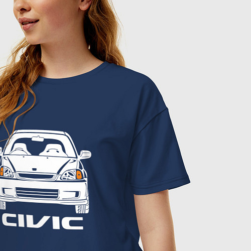 Женская футболка оверсайз Honda Civic EK 6 / Тёмно-синий – фото 3