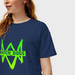 Футболка оверсайз женская Watch Dogs: Green Logo, цвет: тёмно-синий — фото 2