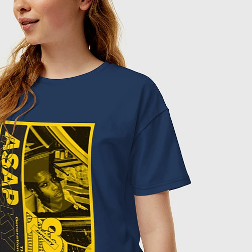 Женская футболка оверсайз ASAP Rocky: Place Bell / Тёмно-синий – фото 3