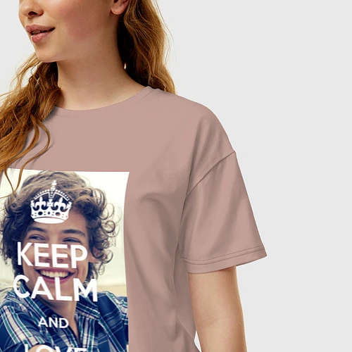 Женская футболка оверсайз Keep Calm & Love Harry Styles / Пыльно-розовый – фото 3