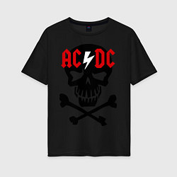 Футболка оверсайз женская AC/DC Skull, цвет: черный