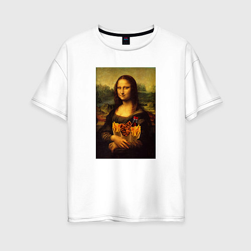 Женская футболка оверсайз Мона Лиза и Фастфуд / Белый – фото 1