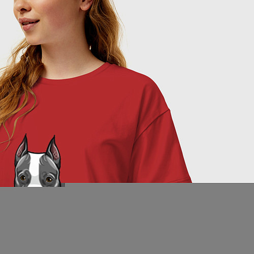 Женская футболка оверсайз Американский терьер качок / Красный – фото 3