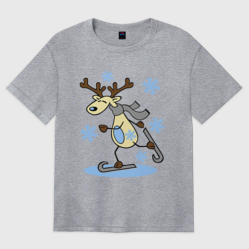 Женская футболка оверсайз Олень на лыжах / Меланж – фото 1