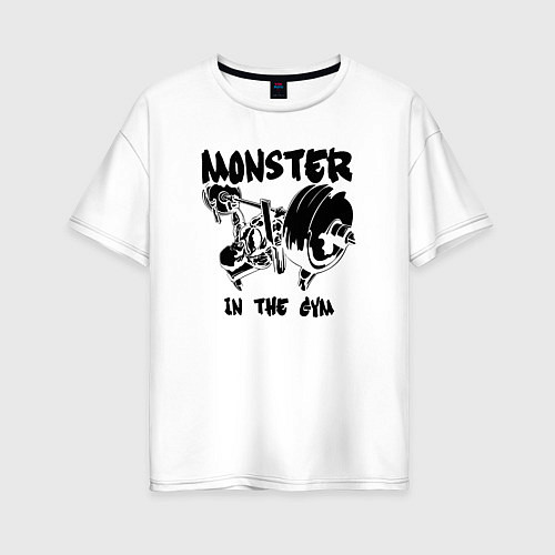 Женская футболка оверсайз Monster in the gym / Белый – фото 1