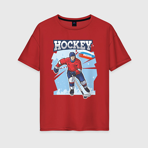 Женская футболка оверсайз Хоккей Russia / Красный – фото 1