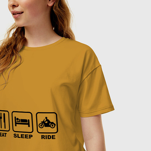 Женская футболка оверсайз Eat Sleep Ride / Горчичный – фото 3
