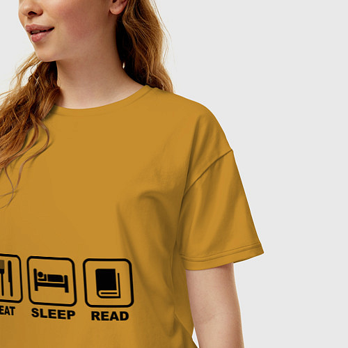 Женская футболка оверсайз Eat Sleep Read (Ешь, Спи, Читай) / Горчичный – фото 3
