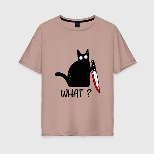 Женская футболка оверсайз What cat / Пыльно-розовый – фото 1