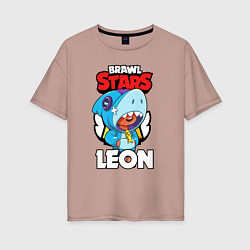 Футболка оверсайз женская BRAWL STARS LEON SHARK, цвет: пыльно-розовый