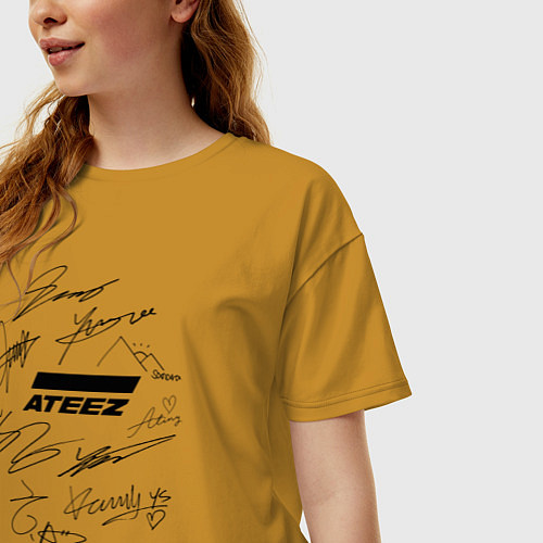 Женская футболка оверсайз Ateez автографы / Горчичный – фото 3