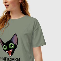 Футболка оверсайз женская Чипсеки: кот-мем, цвет: авокадо — фото 2