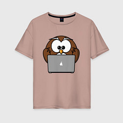 Женская футболка оверсайз Сова с ноутбуком