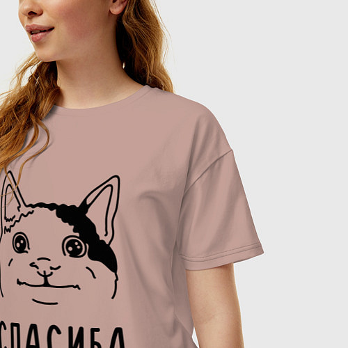 Женская футболка оверсайз Вежливый котик / Пыльно-розовый – фото 3