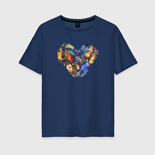 Женская футболка оверсайз Сердце Из Перьев / Тёмно-синий – фото 1