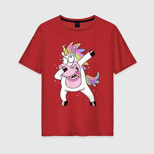 Женская футболка оверсайз Dabbing Unicorn / Красный – фото 1