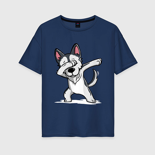 Женская футболка оверсайз Dabbing Dog / Тёмно-синий – фото 1