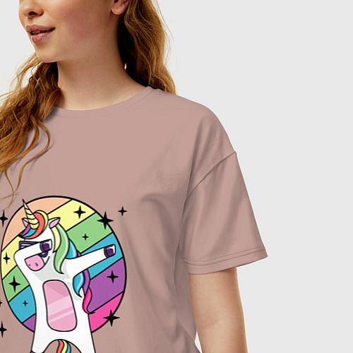 Женская футболка оверсайз Dab Unicorn / Пыльно-розовый – фото 3