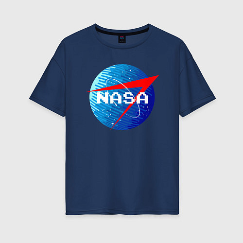 Женская футболка оверсайз NASA Pixel / Тёмно-синий – фото 1
