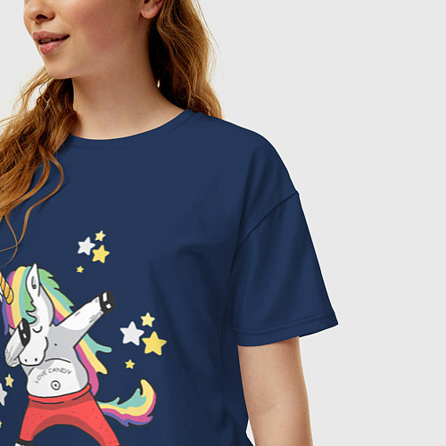 Женская футболка оверсайз Единорог / Тёмно-синий – фото 3