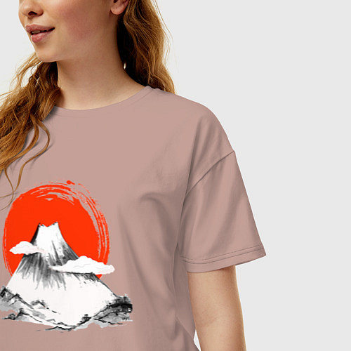 Женская футболка оверсайз Гора Фудзияма / Пыльно-розовый – фото 3