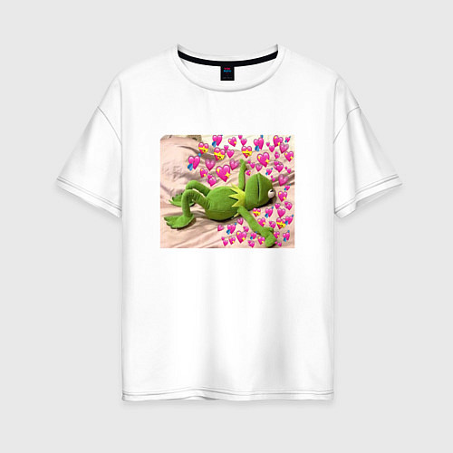 Женская футболка оверсайз Кермит и сердечки / Белый – фото 1