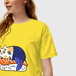 Футболка оверсайз женская Sushi Cat, цвет: желтый — фото 2