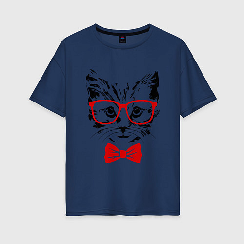 Женская футболка оверсайз Cat / Тёмно-синий – фото 1