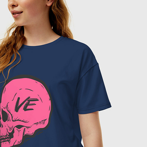 Женская футболка оверсайз Череп love / Тёмно-синий – фото 3
