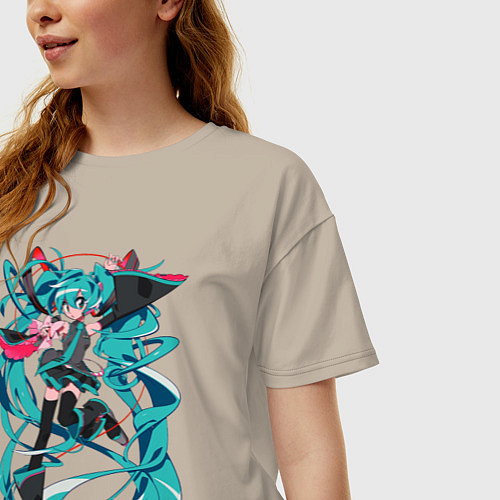Женская футболка оверсайз Hatsune Miku Expo / Миндальный – фото 3