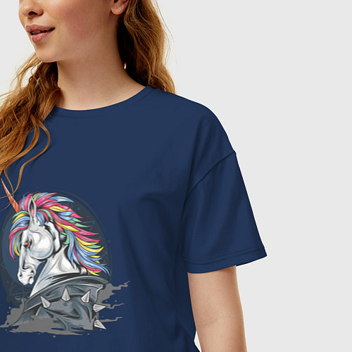 Женская футболка оверсайз Единорог Rock / Тёмно-синий – фото 3