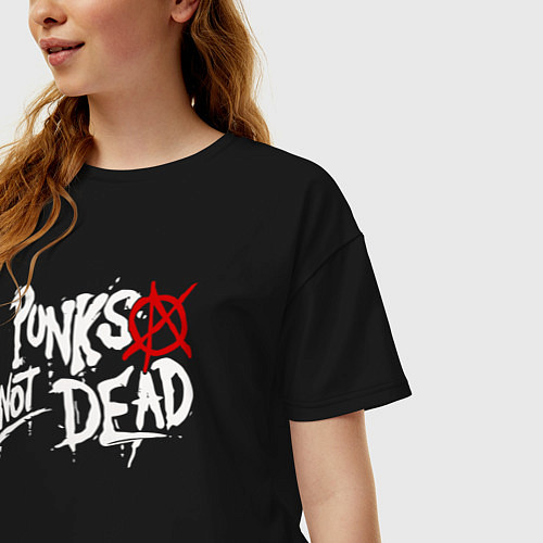 Женская футболка оверсайз Punks not dead / Черный – фото 3