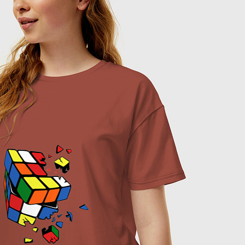 Женская футболка оверсайз Кубик Рубика / Кирпичный – фото 3