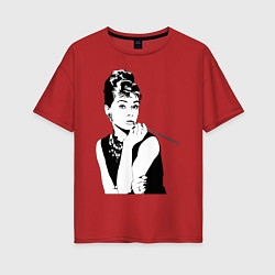Футболка оверсайз женская Одри Хепбернхлопок, цвет: красный