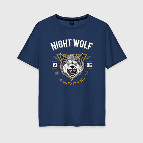 Женская футболка оверсайз Дикий волк / Тёмно-синий – фото 1