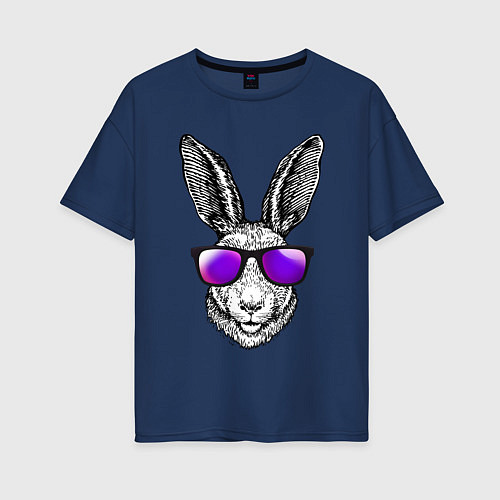 Женская футболка оверсайз Клевый заяц / Тёмно-синий – фото 1