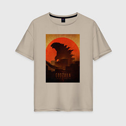 Женская футболка оверсайз Godzilla and red sun