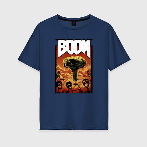 Женская футболка оверсайз DOOM BOOM / Тёмно-синий – фото 1