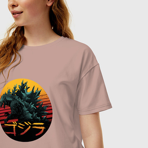 Женская футболка оверсайз Godzilla in circle / Пыльно-розовый – фото 3