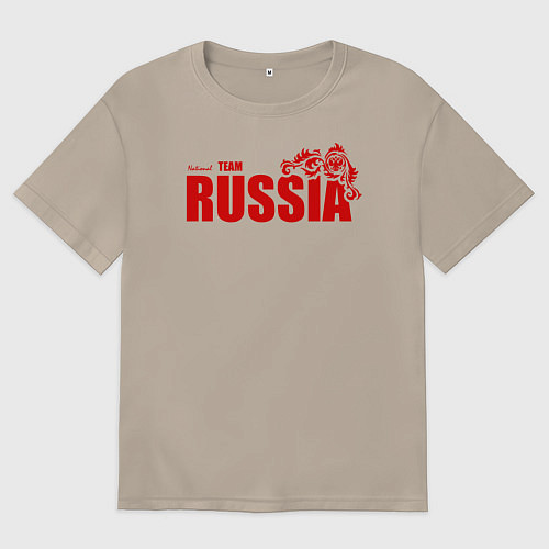 Женская футболка оверсайз Russia / Миндальный – фото 1