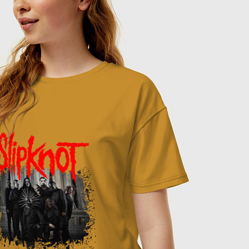 Женская футболка оверсайз SLIPKNOT / Горчичный – фото 3