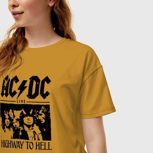 Женская футболка оверсайз ACDC highway to hell / Горчичный – фото 3