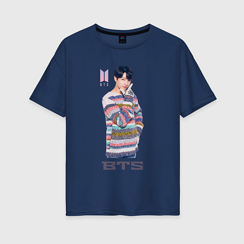 Женская футболка оверсайз BTS / Тёмно-синий – фото 1