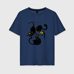 Футболка оверсайз женская Три черных кошки, цвет: тёмно-синий