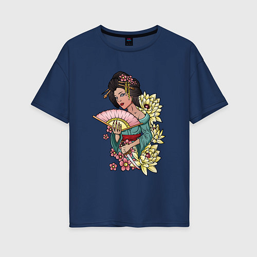 Женская футболка оверсайз ГЕЙША / Тёмно-синий – фото 1