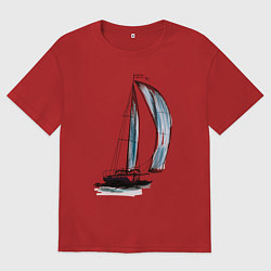 Футболка оверсайз женская Парусник, цвет: красный