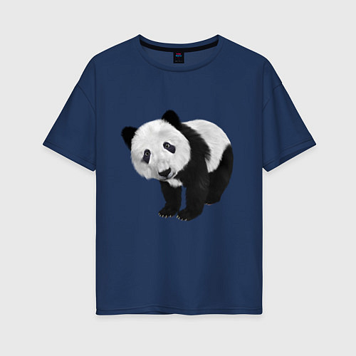Женская футболка оверсайз Панда / Тёмно-синий – фото 1